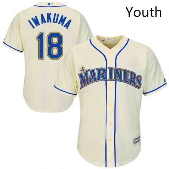 Youth Majestic Seattle Mariners 18 Hisashi Iwakuma Authentic Cream Alternate Cool Base MLB Jersey